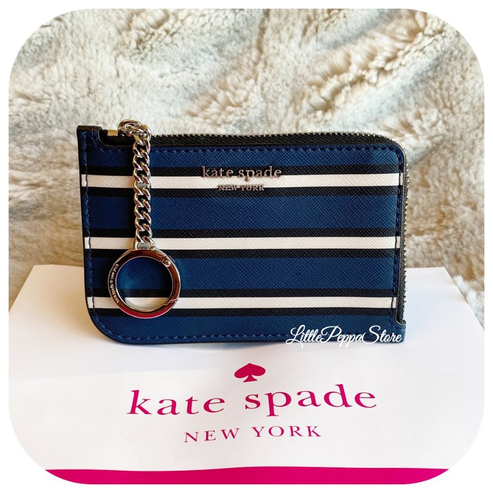 KATE SPADE CAMERON YORK STRIPE MEDIUM L-ZIP CARD
